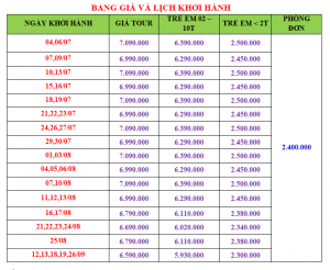 Bảng giá Tour Thái Lan